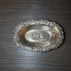 Antique Japanese Silver Plated Dish Antimony Alloy Floral Raised Decoration